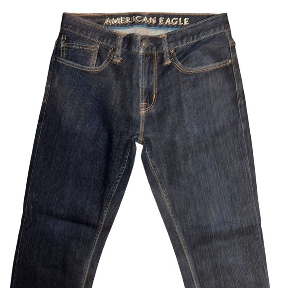 American Eagle Outfitters AEO Skinny Leg Jeans Mens 31 28 Dark Wash Logo Denim - Picture 3 of 8